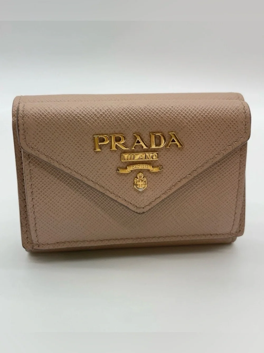 Authentic Prada Saffiano Leather Beige Tri-fold Wallet